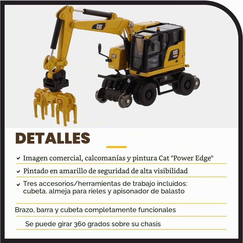 Diecast Masters Caterpillar M323F 85612 - Excavadora móvil con Accesorios, Detallada H0 Cat en Caja de Metal, Escala 1:87, Aprox. 9,5 x 3,4 x 4,6 cm, 14+, para Modelos de ferrocarriles y