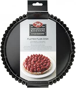 Tala Performance 23 cm Dia Fluted Tart Tin, Professional Gauge Carbon Steel with Eclipse Non-Stick Coating, Loose Base, Perfect for savoury or Sweet tarts, flans, quiches, or Desserts, Black