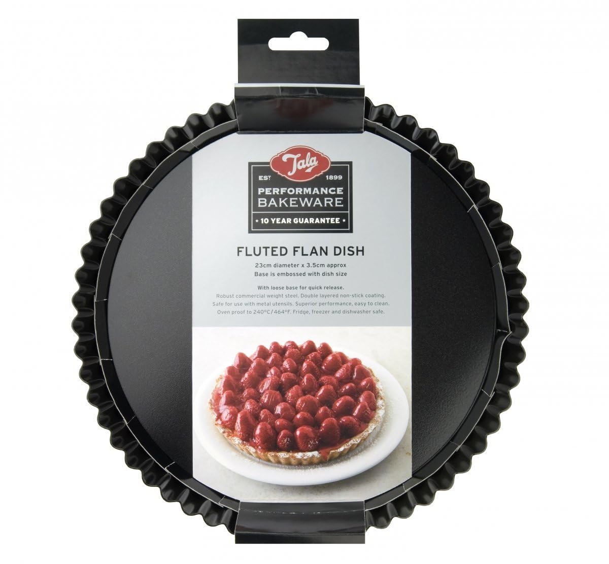 Tala Performance 23 cm Dia Fluted Tart Tin, Professional Gauge Carbon Steel with Eclipse Non-Stick Coating, Loose Base, Perfect for savoury or Sweet tarts, flans, quiches, or Desserts, Black