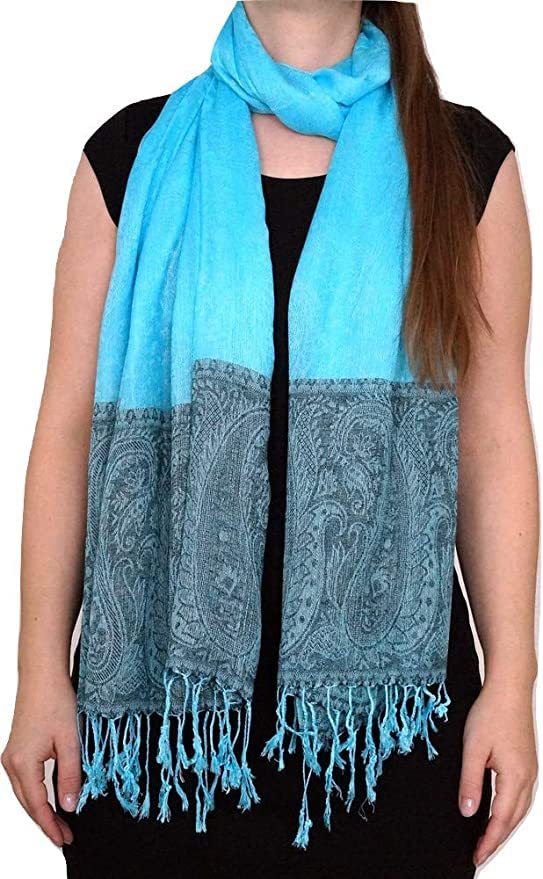 Handgewebter Kaschmir Schal in Türkis Farbe für Klassische Damen mit klassischen Outfits - 75cm x 200cm