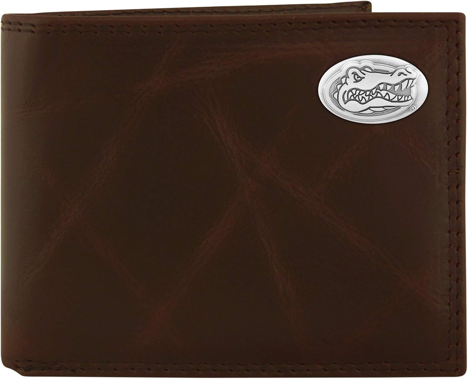 NCAA Florida Gators Brown Wrinkle Leather Bifold Concho Wallet, One Size