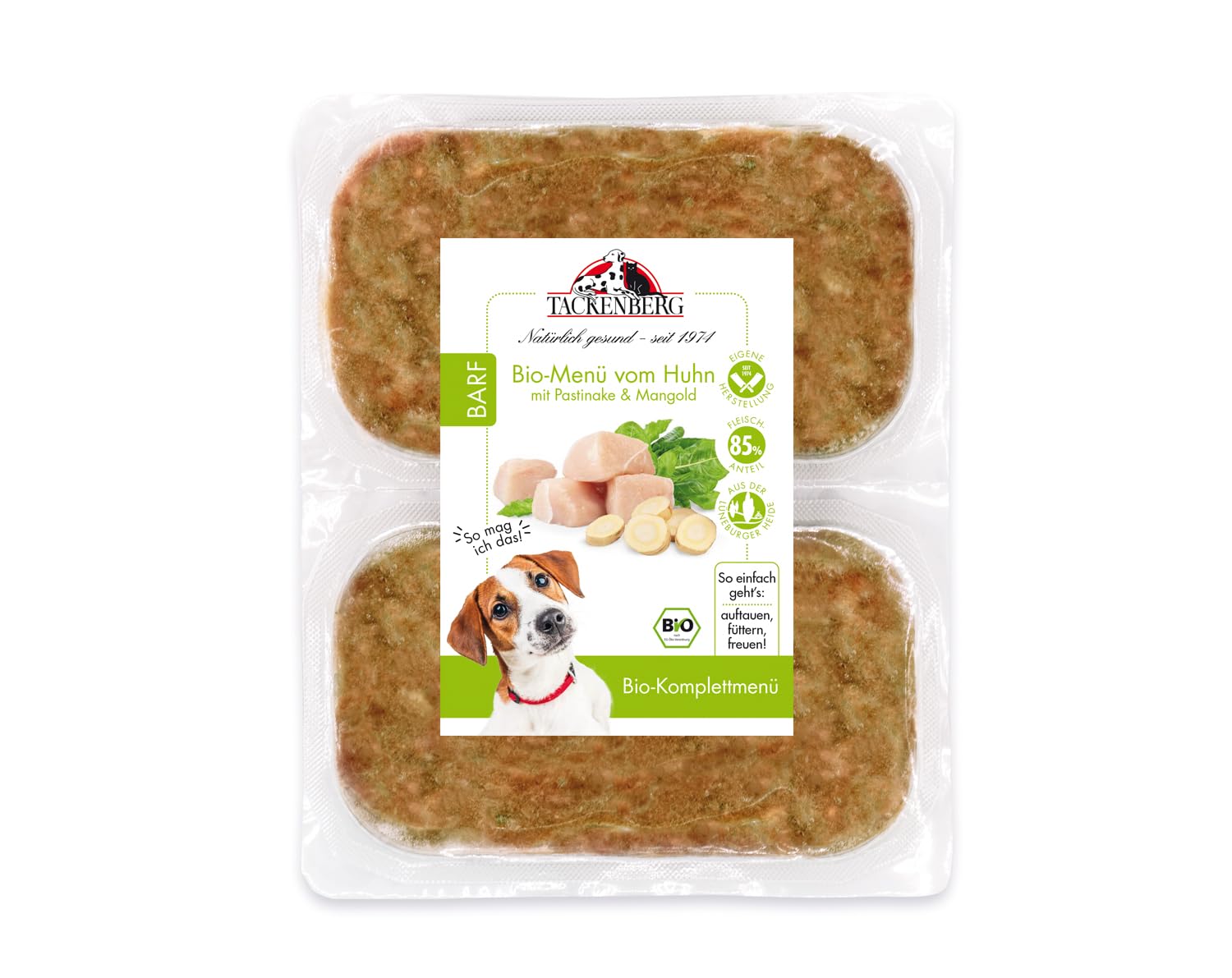 TACKENBERG Barf Bio-Menü vom Hühnchen mit Pastinake & Mangold für Hunde, 14 x 500 g