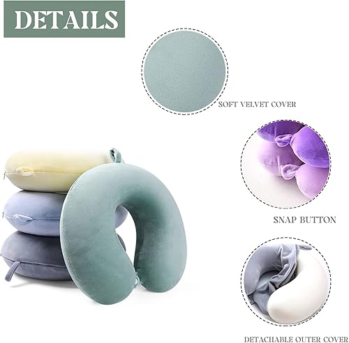 Miniatura 10 de Gluck Plants Almohada de viaje, almohada de cuello de viaje en forma de U de espuma viscoelástica portátil para reposacabezas de avión, coche y