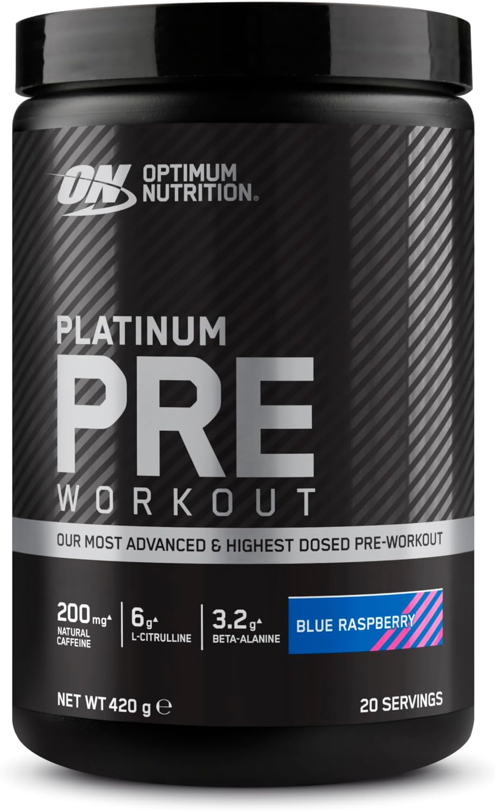 Optimum Nutrition ON Platinum Pre Workout Advanced with l-Citrulline, Beta-Alanine and Caffeine, Blue Raspberry, 20 Servings, 420 g