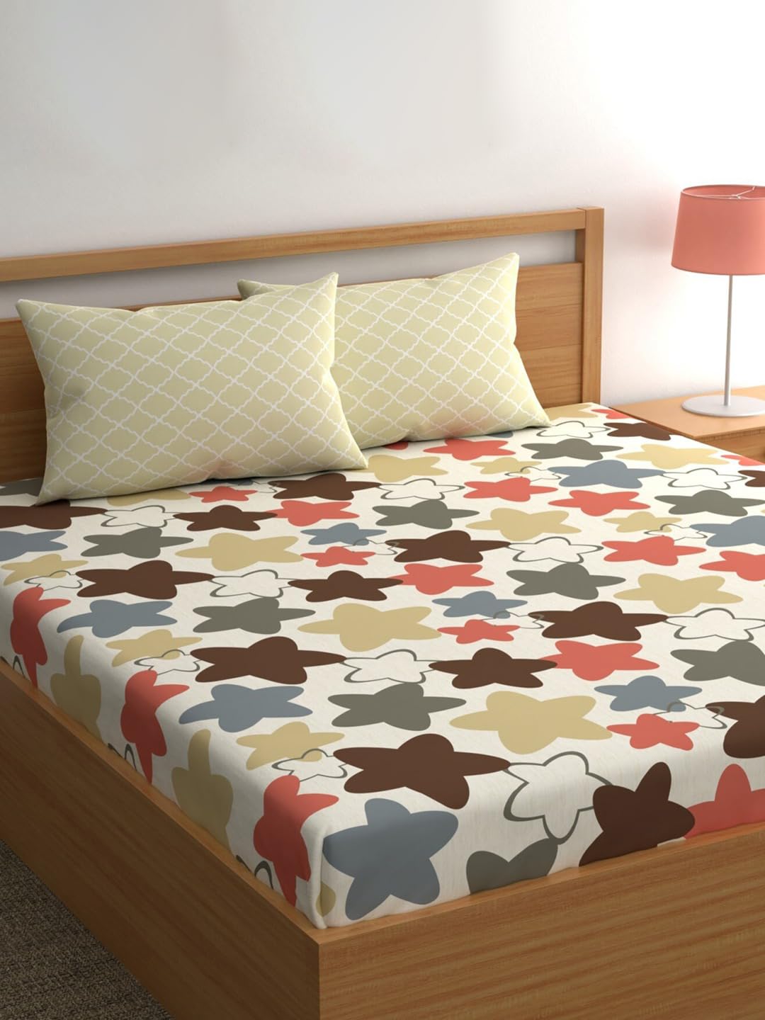 LOOMLYFE300 TC Microfiber XXL Soft Cotton Super King Size Bedsheet for Double Bed, King Size 108 Inches X 108 Inches, 9 Feet, 275 X 275 cm with 2 Large Size Pillow Covers - CoffeeStar