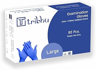 TRIBHU Pack of 80 Nitrile Disposable Examination Gloves Powder-Free, Durable & Comfortable (Blue, Large) for Medical, Cleaning & Laboratory Use