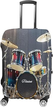Cool Drum Set Luggage Covers Scratch-Resistant Washable Suitcase Cover Polyester Elastic Travel Baggage Protector for Suitcase Protector Cover, white, Small
