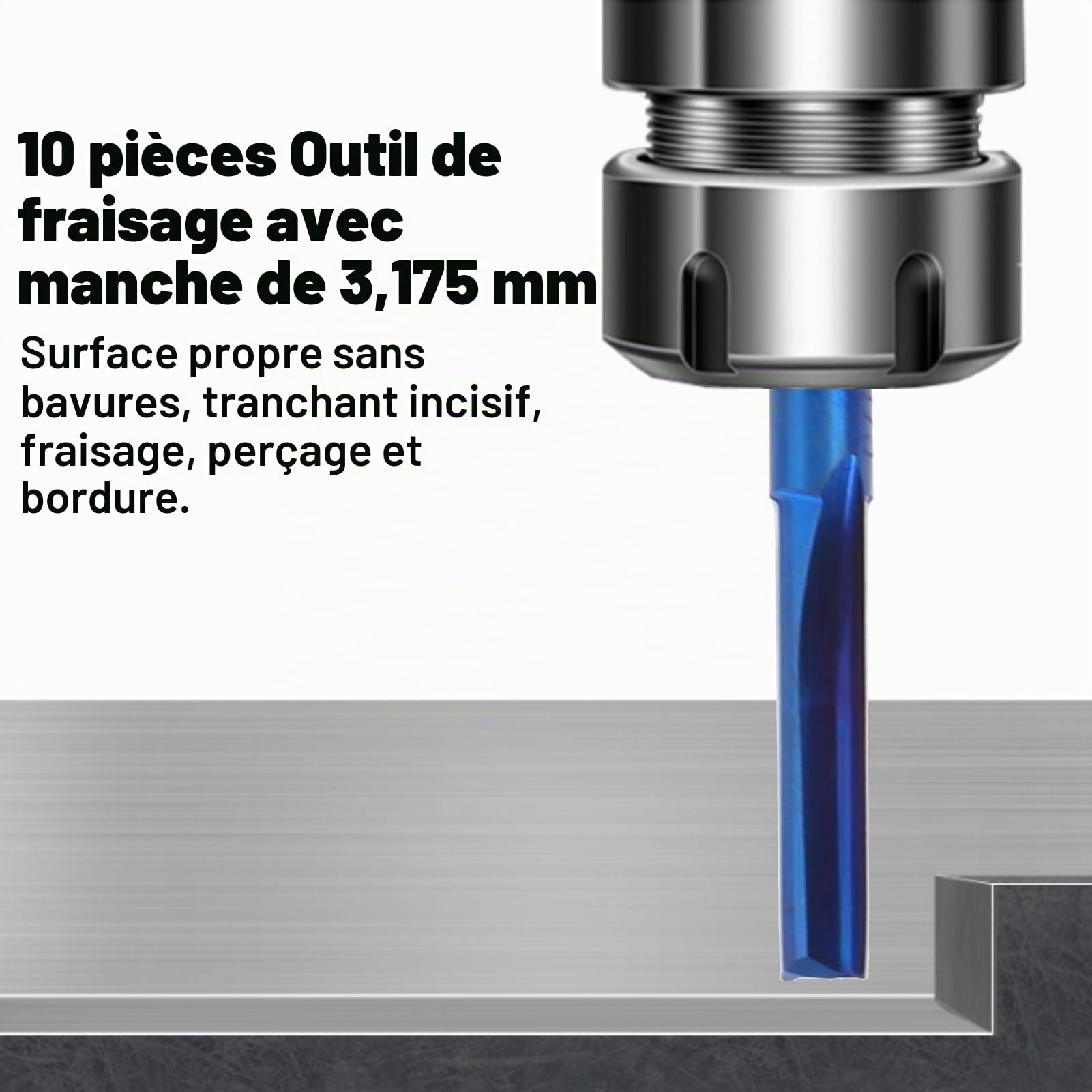 10pcs 3.175mm Fraise à Bouts Nano à Revêtement Bleu Outil de Fraisage de Poignée CNC pour EVA Mousse Contreplaque et Carbure Cémenté
