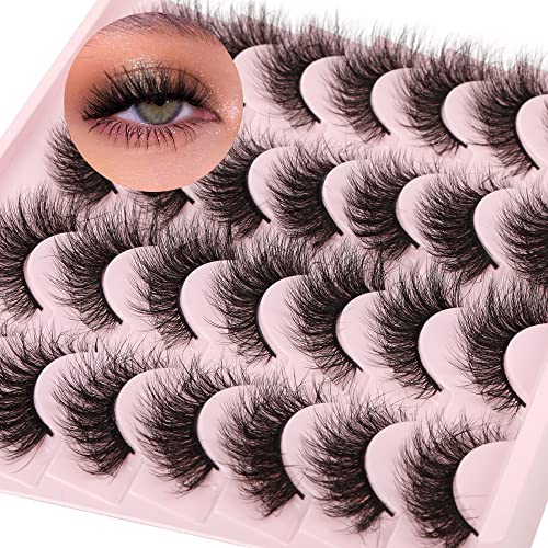 ALICROWN Cat Eye Lashes Mink Fluffy Natural Look False Eyelashes Wispy Thick Volume Fake Eyelashes Pack 16MM Long Soft Reusable Handmade Faux Mink Eyelash 14 Pairs