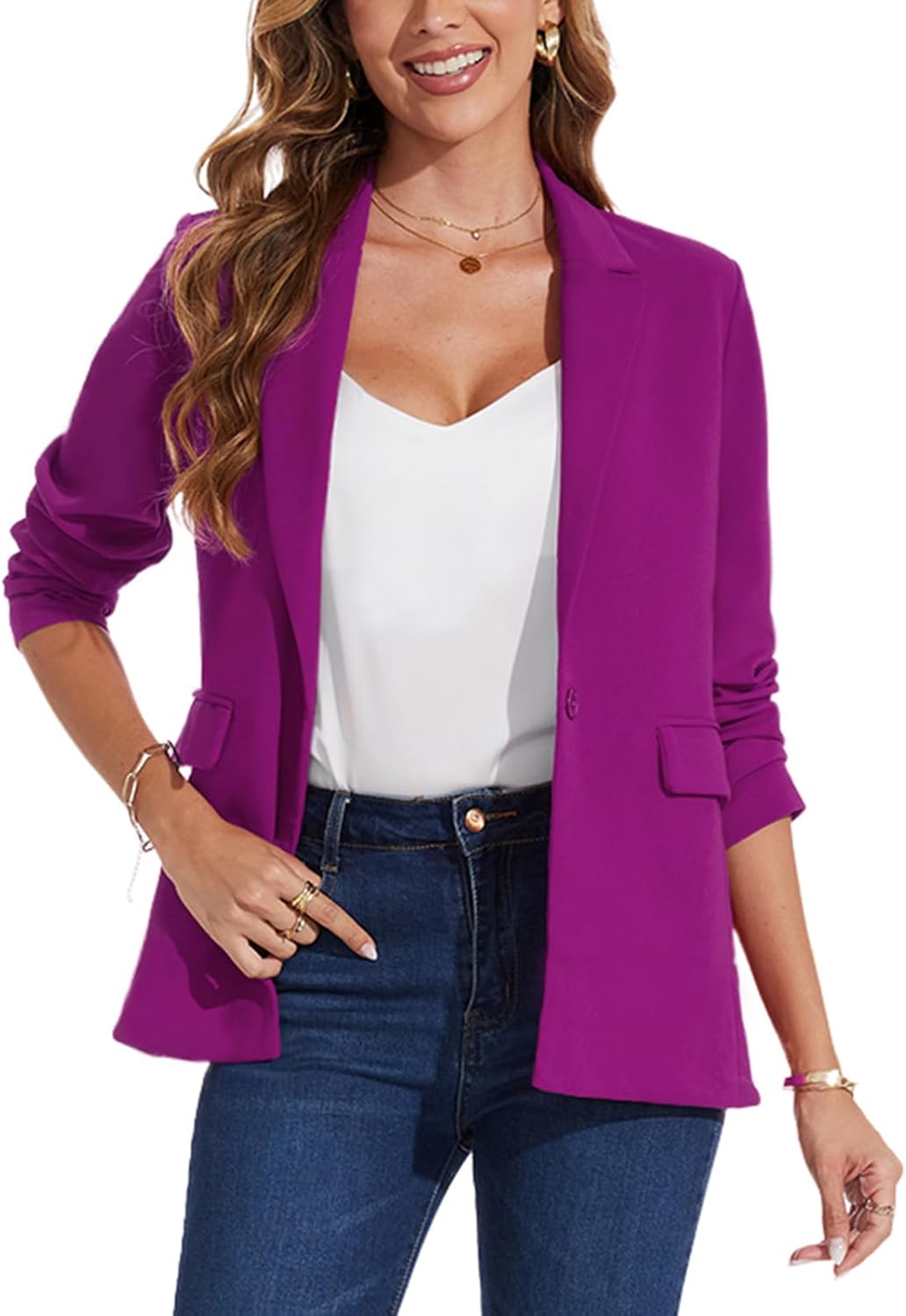 MINTLIMIT Blazers for Women One Button Jacket Suits Notched Lapel Classic Casual Formal Long Sleeve Blazer with Pockets - Image 5