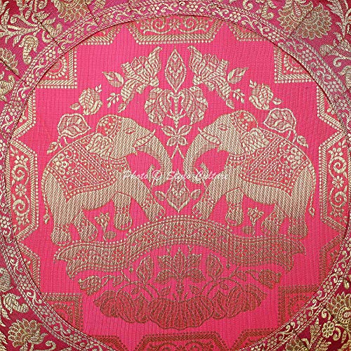 Stylo Culture Ethnic Floor Cushion Seating Round Pleated Jacquard Pillow Cover Pink 17X17 Inch Bohemian Decorative Decor Seating Tuffet Seat Pouf Cover Footstool Brocade Elephant 1 Pc #TOP4