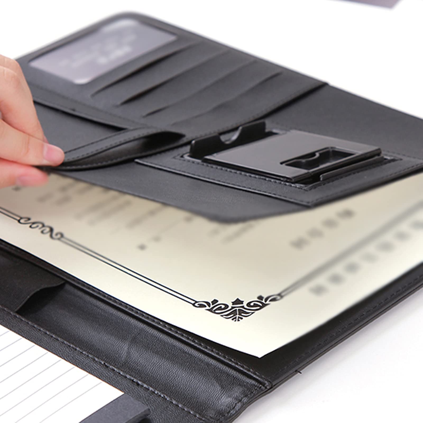 Carpeta Cartella multifunzionale Business Business Pieghevole Cover Appunti Appunti Riunione Scrittura Rapporto Rapporto con supporto penna per ufficio, business-5 pezzi Carpeta expandible