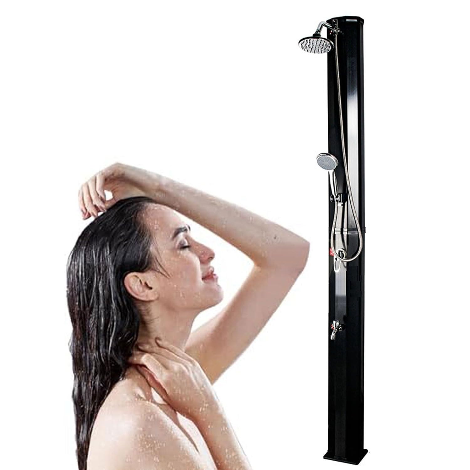 Douche extérieure solaire de 60L chauffante à pression réglable et rince-pieds pour la piscine