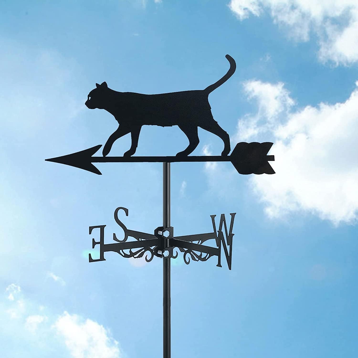 Cat Ornament Metal Weathervane,Weathercock Wind Direction Indicator Stainless Steel Weather Vane Cute Cat Shape Roof Garden Decoration,for Outdoor Farm Yard,Cat~e