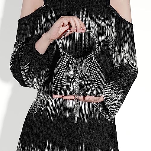 Image of Desy & Feeci Bling Rhinestone Purse for Women, Glitter Clutch Handbag Bucket Evening Bag for Girls Wedding Party