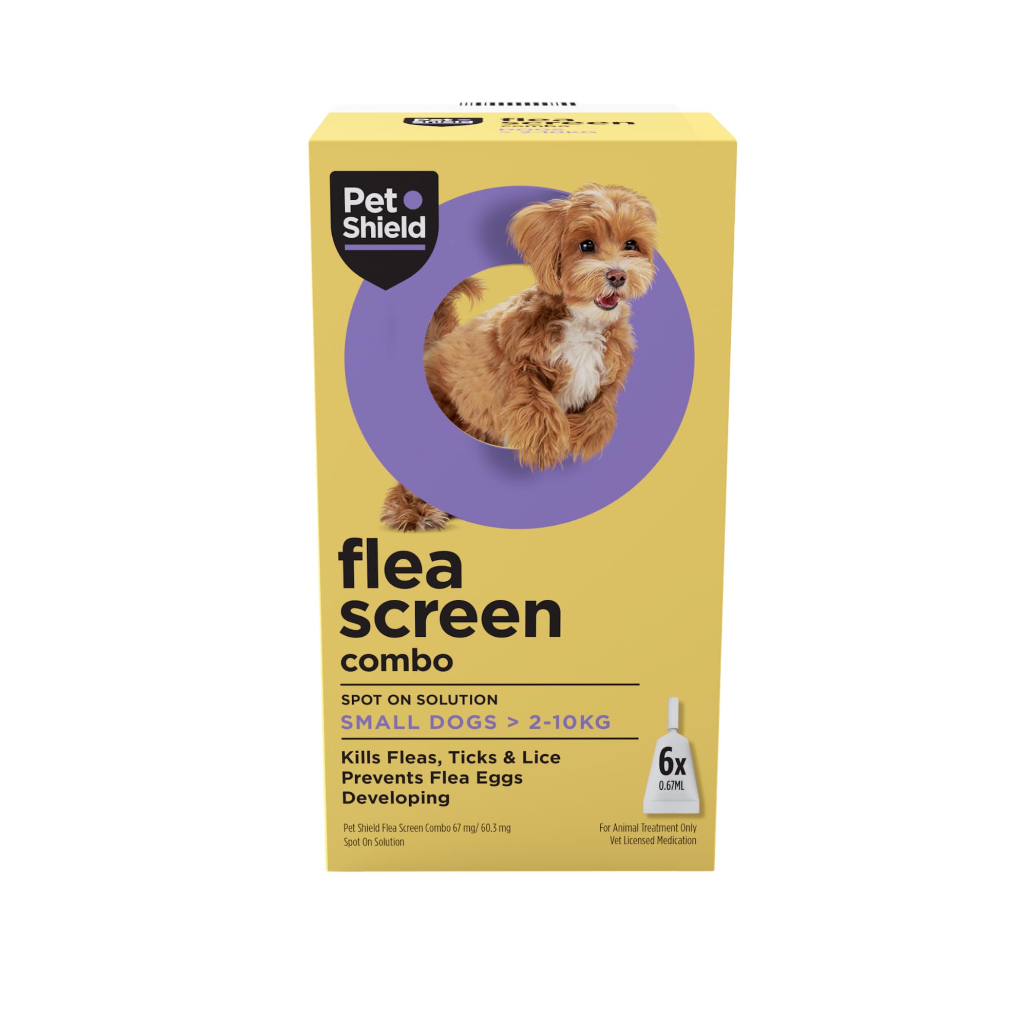 Pet Shield Flea Screen Combo Small Dogs, 6 Pipettes - Spot-On Flea Treatment for Small Dogs & Puppies Over 8 Weeks Old (2-10kg) - Kills Fleas, Flea Eggs, Ticks - Provides Up to 8 Weeks Protection