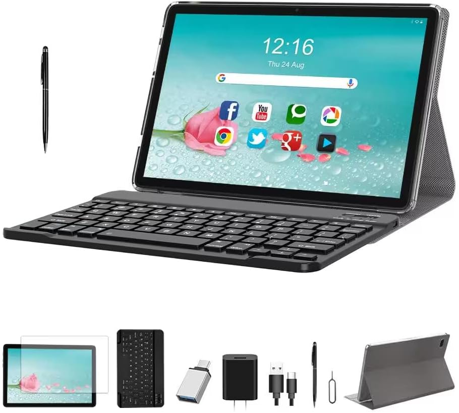 2023 Newest 2 in 1 Tablet, 10 inch Android 11, 128GB Storage+1TB Expand, 8 Core Android Tablet, 2.4g/5g Wifi, 13MP Dual Camera, with Keyboard, Case, Stylus, 7000mAh Battery, GPS, BT5.0, Parent control