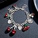 Cherry Bow Heart Charm Bracelet, Gold Chunky 3D Fruit Realistic Enamel Pearl Adjustable Chain Handmade Fashionable Christmas Jewelry Gifts for Women (silver chain)