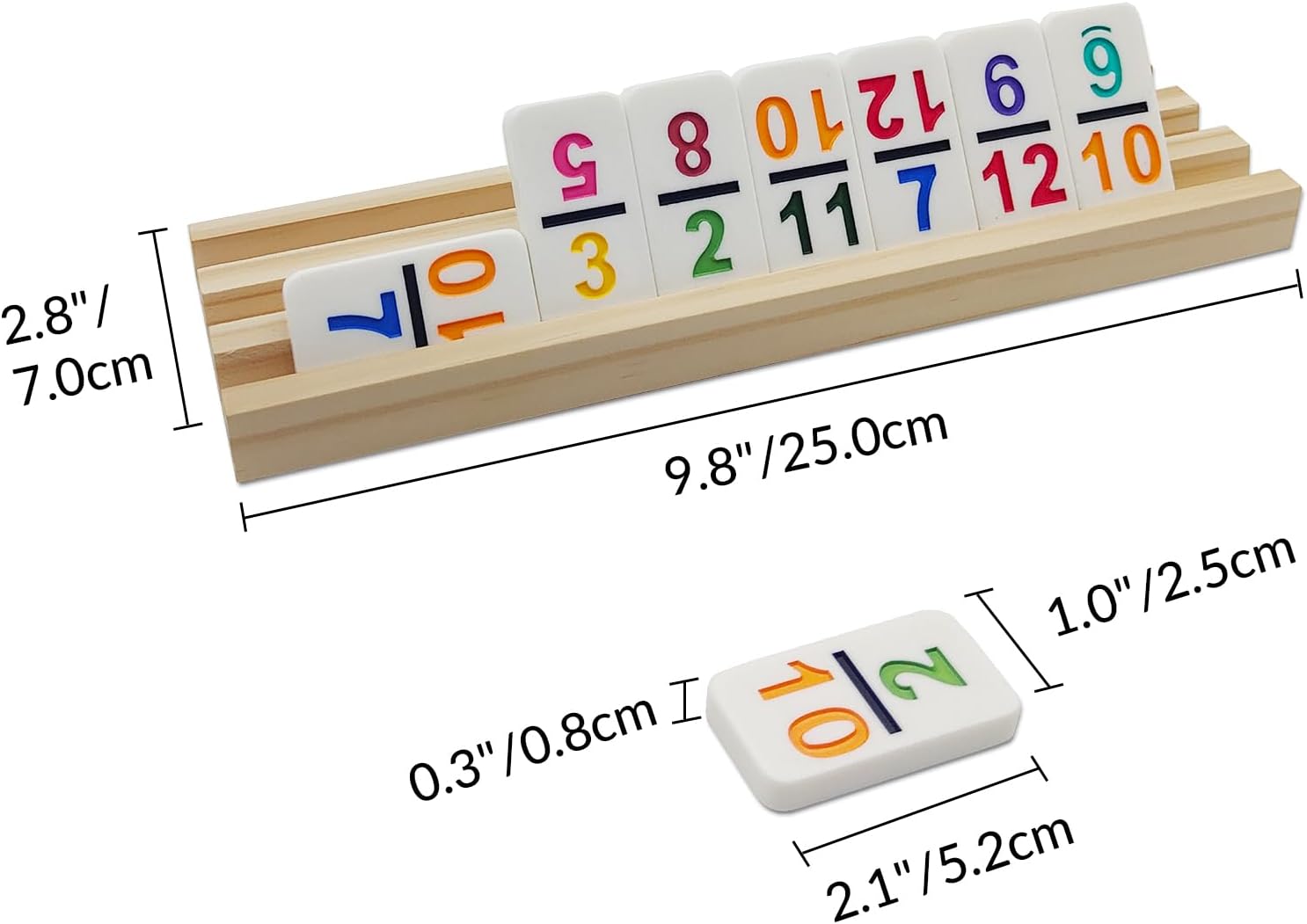 Mexican Train Dominoes Set with Numbers and 8 Wooden Racks, Double 12 Domino Travel Set with Wooden Hub, 91 Colored Domino Tiles Game Set with for Family Game Night