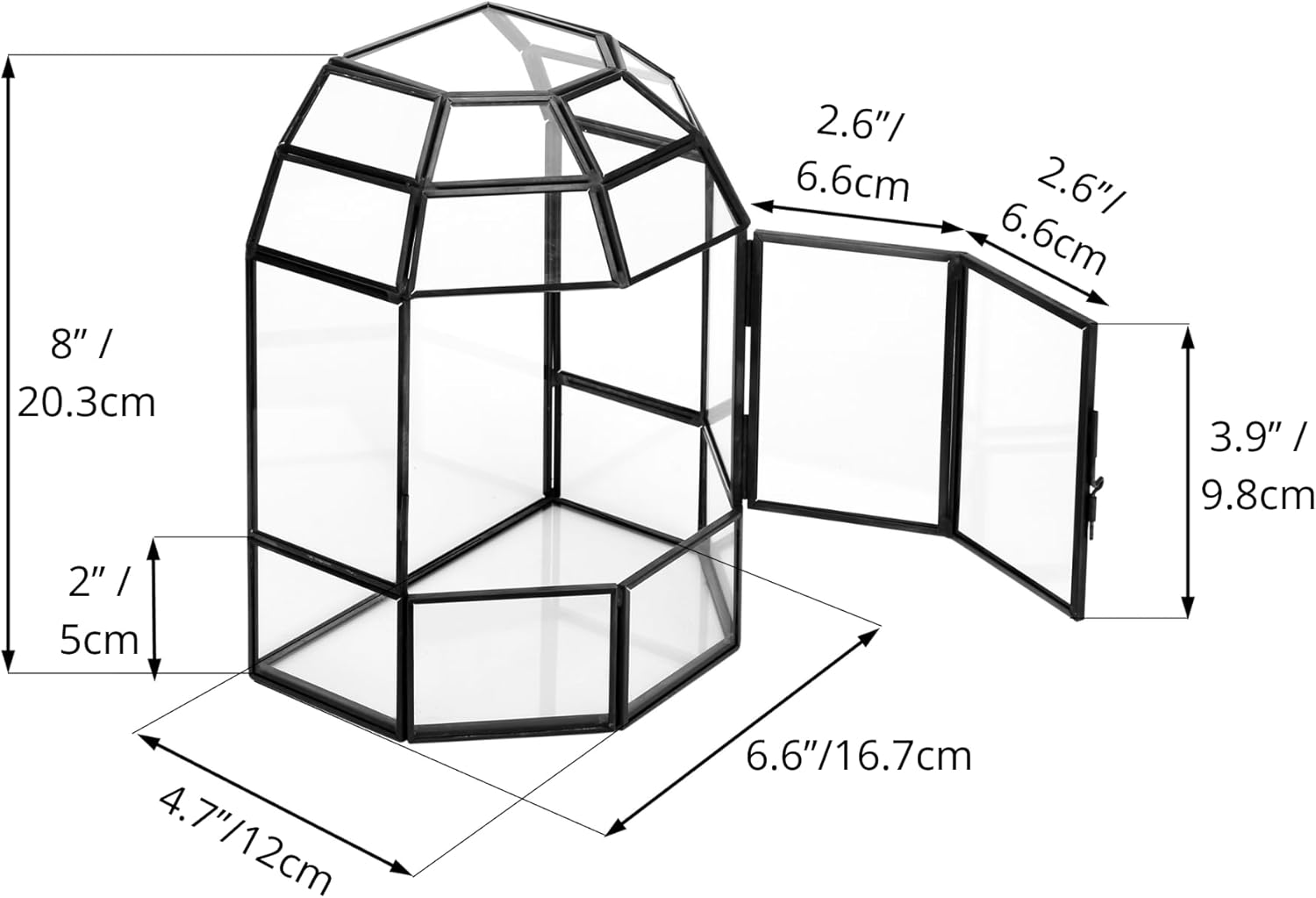 NCYP Half Dome Geometric Glass Terrarium with Door, Closed Succulents Planter Pot, Miniature Landscape Container, Indoor Tabletop Decor, Black (Terrarim Only)