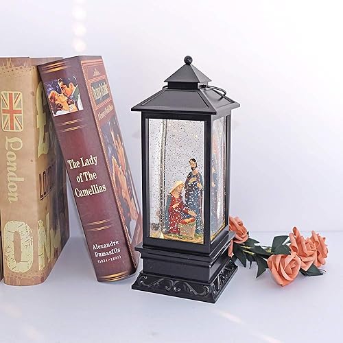 Miniatura 7 de DRomance Nativity Music - Linterna de globo de nieve musical de la Natividad con temporizador, funciona con pilas y alimentada por USB, lámpara de
