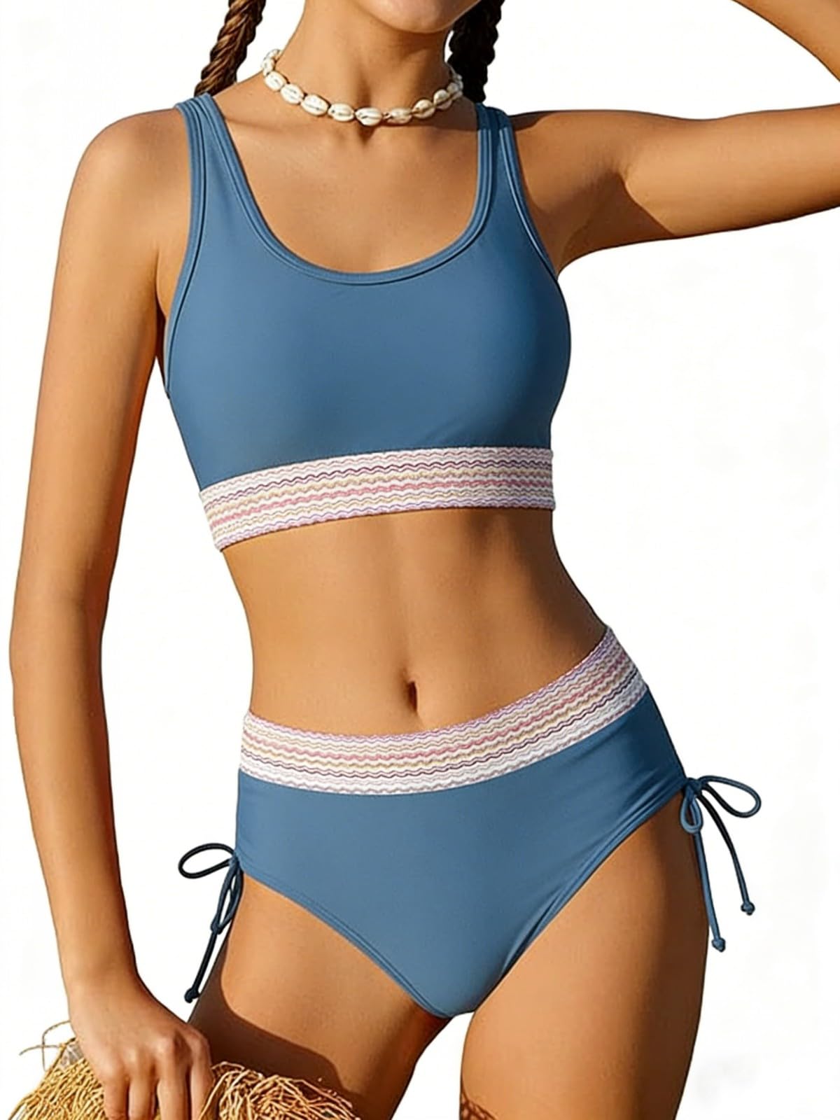 Teen Girls Swimsuit Two-Piece Bikini Set Adjustable Straps High Waist Bathing Suit Kids Athletic Swimwear with Chest Pad