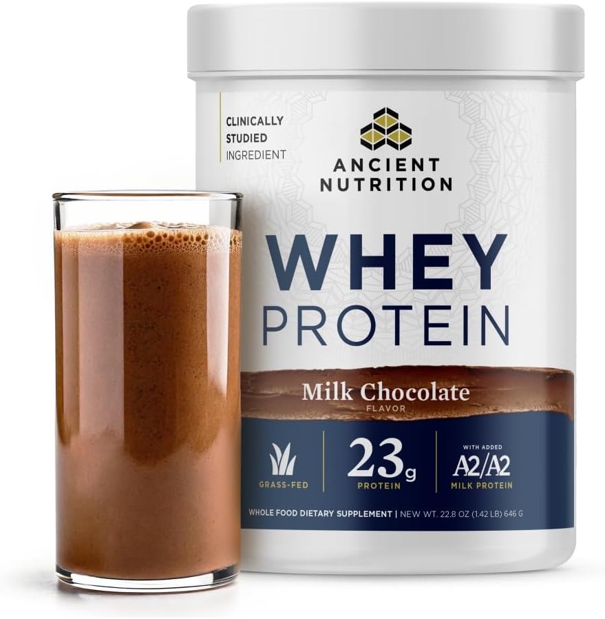 - Grass Fed Whey Protein, Milk Chocolate, 23g Protein, 20 Servings, Hydrolyzed Collagen Peptides, Organic Regenerative A2/A2 Milk Protein