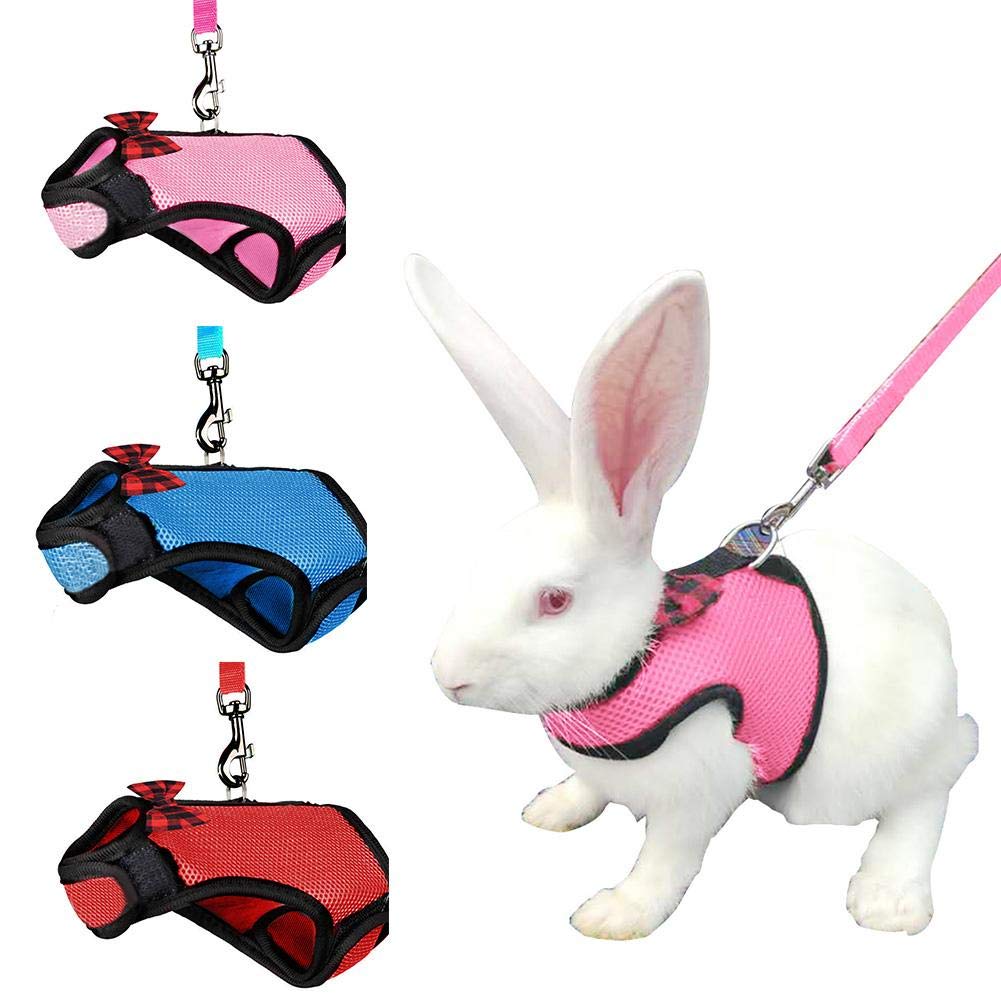 (3 pack: green, black, pink) Pet Mesh Soft Harness with Leash Small Animal Vest Lead for Hamster Rabbit Bunny Small Animal Pet Accessories Belt Lead Set (pink, green, black, size small)