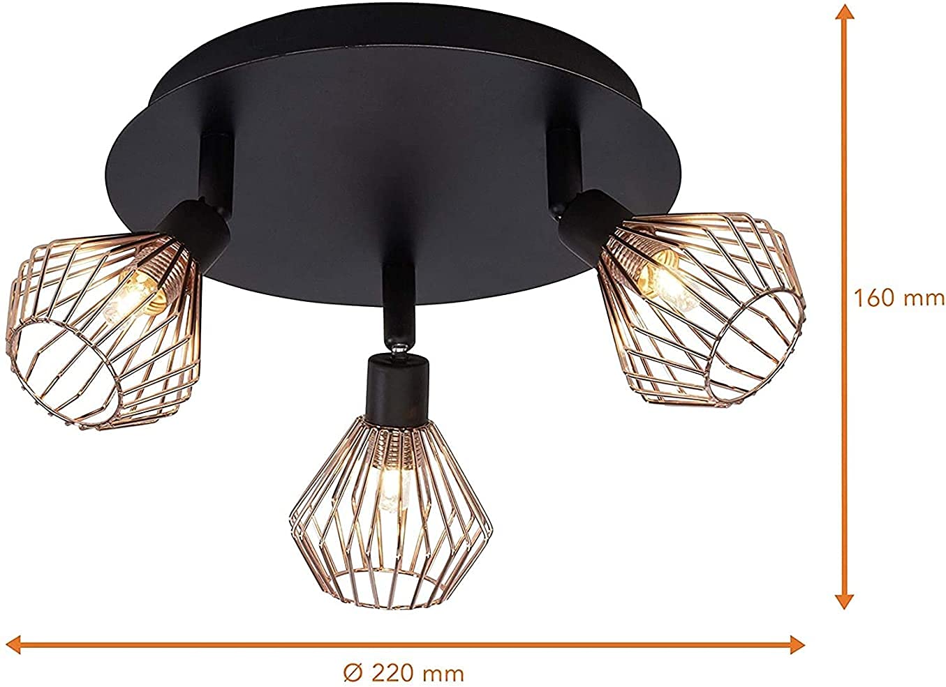 Metalowa lampa sufitowa retro, miedziana osłona kratki regulowane lampy