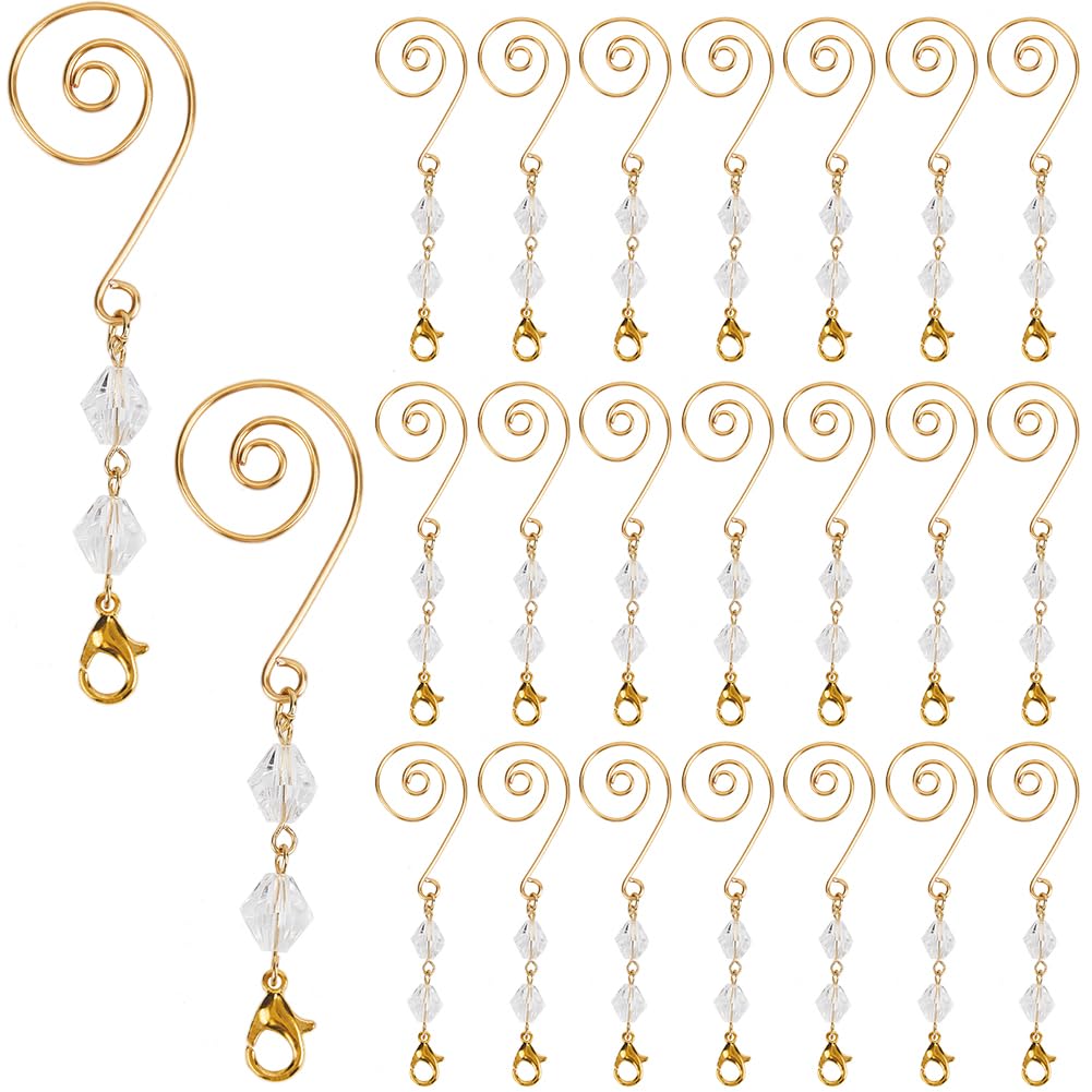 SOFPLATE 1 Box 25Pcs Beaded Gold Ornament Hooks Crystal Ornament Bead Hooks S Shaped Acrylic Wire Hanging Decorative Hanger Metal Hooks for Christmas Tree Wall Party Home Decoration Holiday Supplies