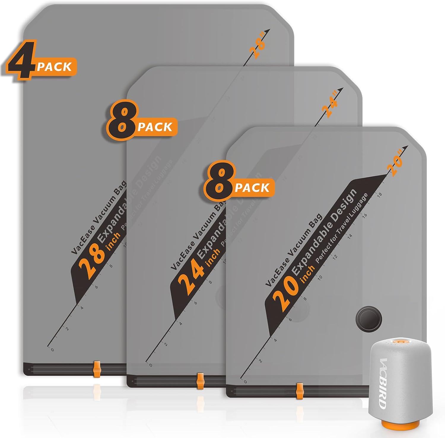 Vacbird Sac de Rangement Sous Vide avec Pompe à Vide Sans Fil, 20 Pièces (8 * 40x54cm, 8 * 47x64cm, 4 * 54x74cm), Sac Sous Vide Vetement Peu Encombrant – Idéaux pour Voyager et Organiser Vos Bagage Vacbird Sac de Rangement Sous Vide avec Pompe à Vide Sans Fil, 20 Pièces (8 * 40x54cm, 8 * 47x64cm, 4 * 54x74cm), Sac Sous Vide Vetement Peu Encombrant – Idéaux pour Voyager et Organiser Vos Bagage
