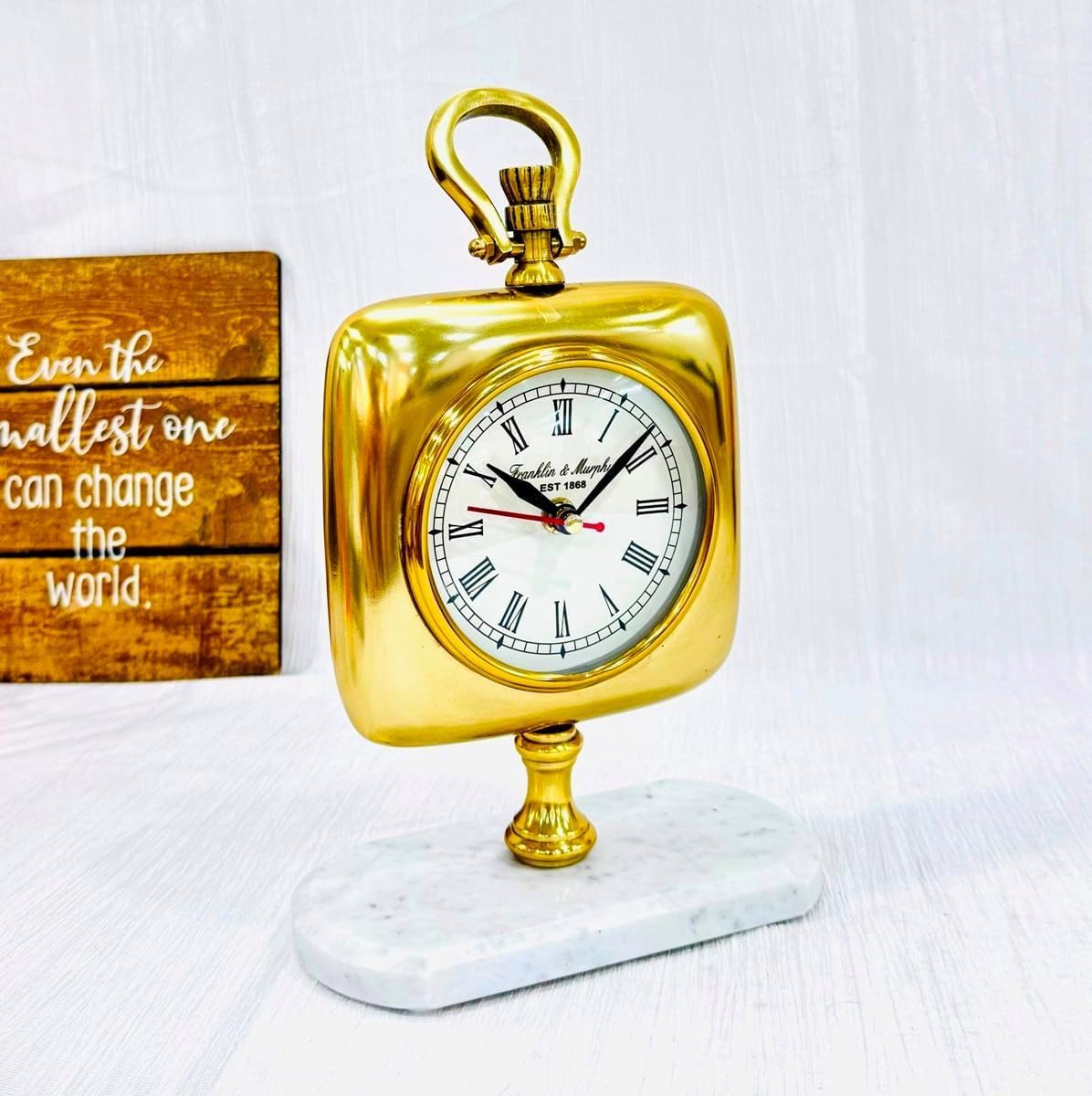 THOR INSTRUMENTS Vintage Gold Desk Clock with Marble Base, Roman Numeral Display, Decorative Standing Clock for Home Office