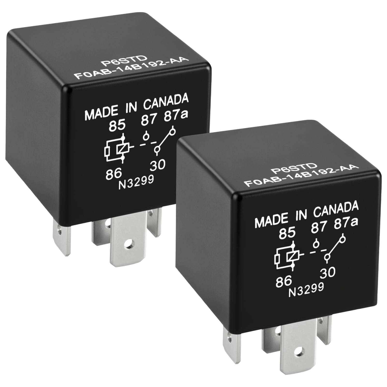 P6SDT FOAB-14B192-AA - Relé automotriz (paquete de 2) - 40 A, 12 VCC, 5 pines, repuesto OEM F0AB-14B192-AA para sistemas eléctricos Ford