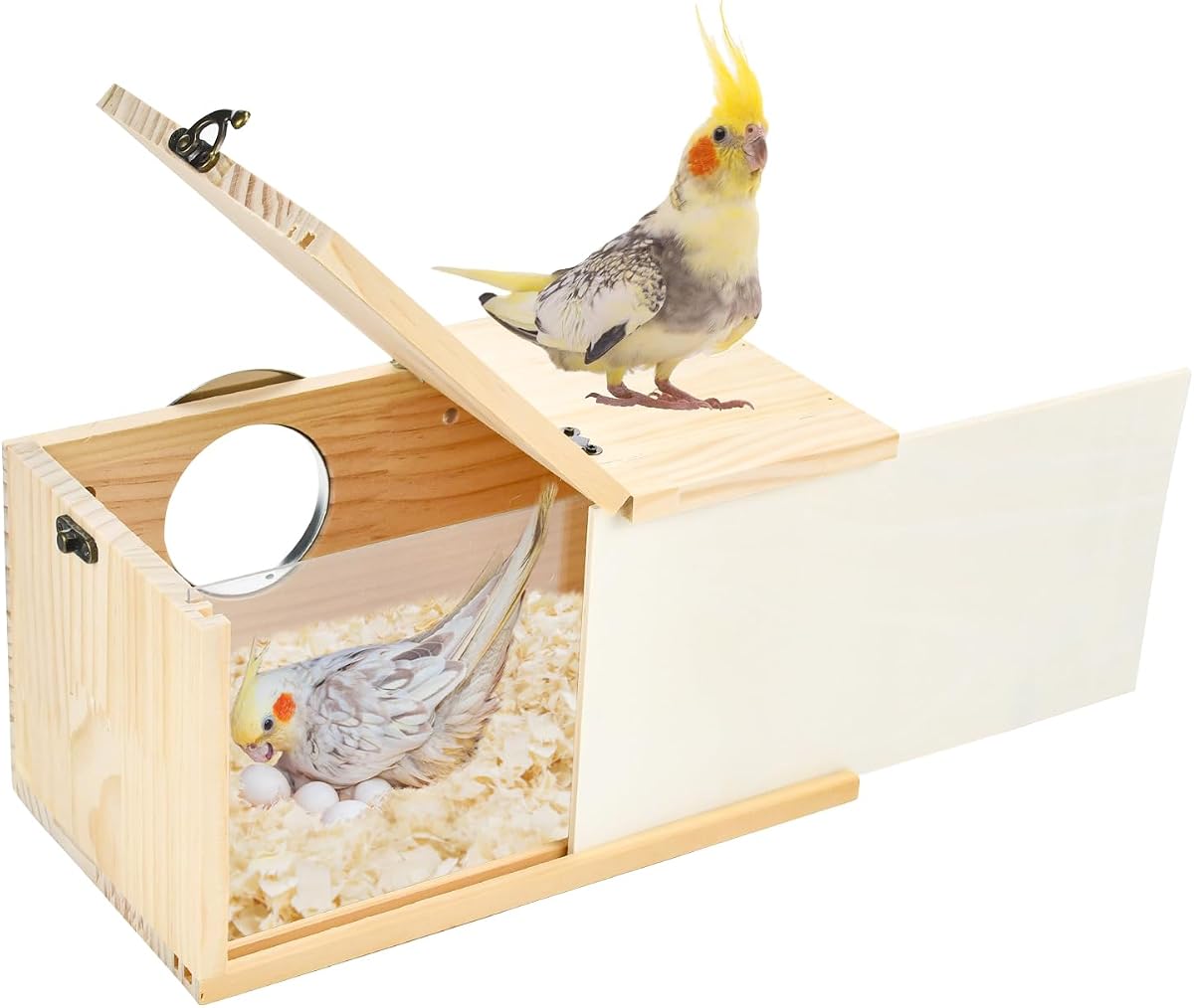 Caja Nido para Loros Caja Nido para Cacatúas Caja para Cría De Aves Casa Caja para Pájaros Transparente De Acrílico De Madera Hecha A Mano con Tablero De Madera Desmontable para Periquitos Cacatúa Periquito Conure Loro L