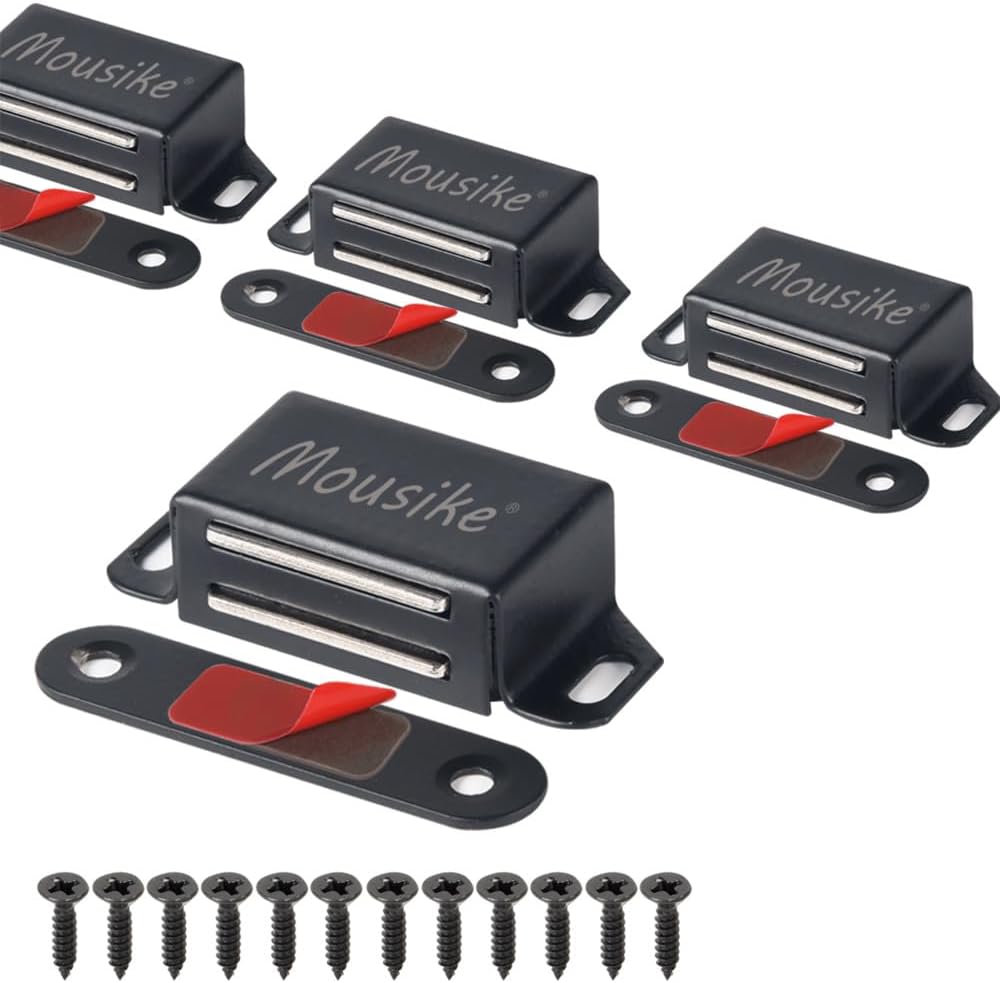 Mousike Cabinet Magnets 30lb Black Door Magnets with Strong Magnetic for Kitchen Cupboard Wardrobe Closet Cabinet Door Drawer Latch 4 Pack