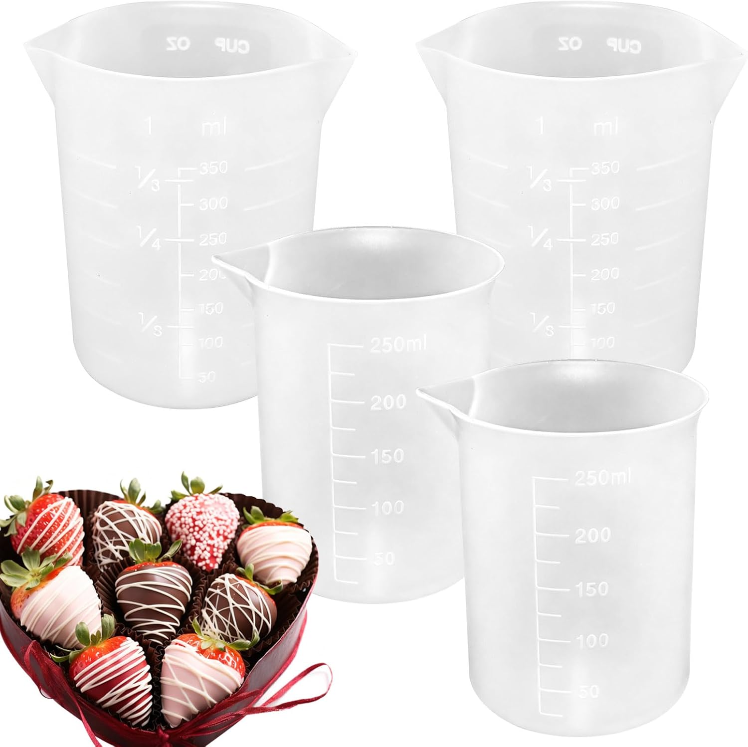 4 Pcs Silicone Cups for Melting Chocolate, 250ml 350ml Silicone Measuring Cups with Scale Marking, Reusable Baking Supplies for DIY Chocolate Mold