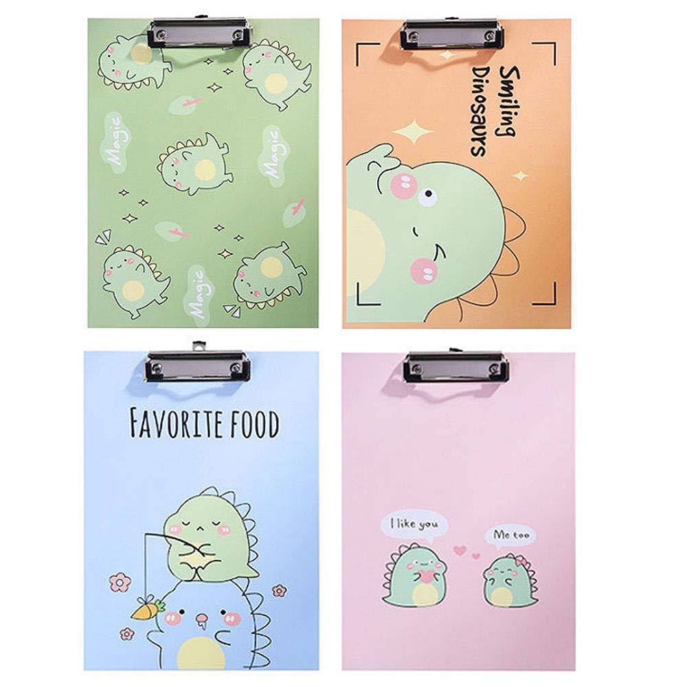 YAOSEN 4Pcs Cute Cartoon Dinosaur Clipboard Office School Hardboard Clipboard with Metal Clip (Dinosaur)