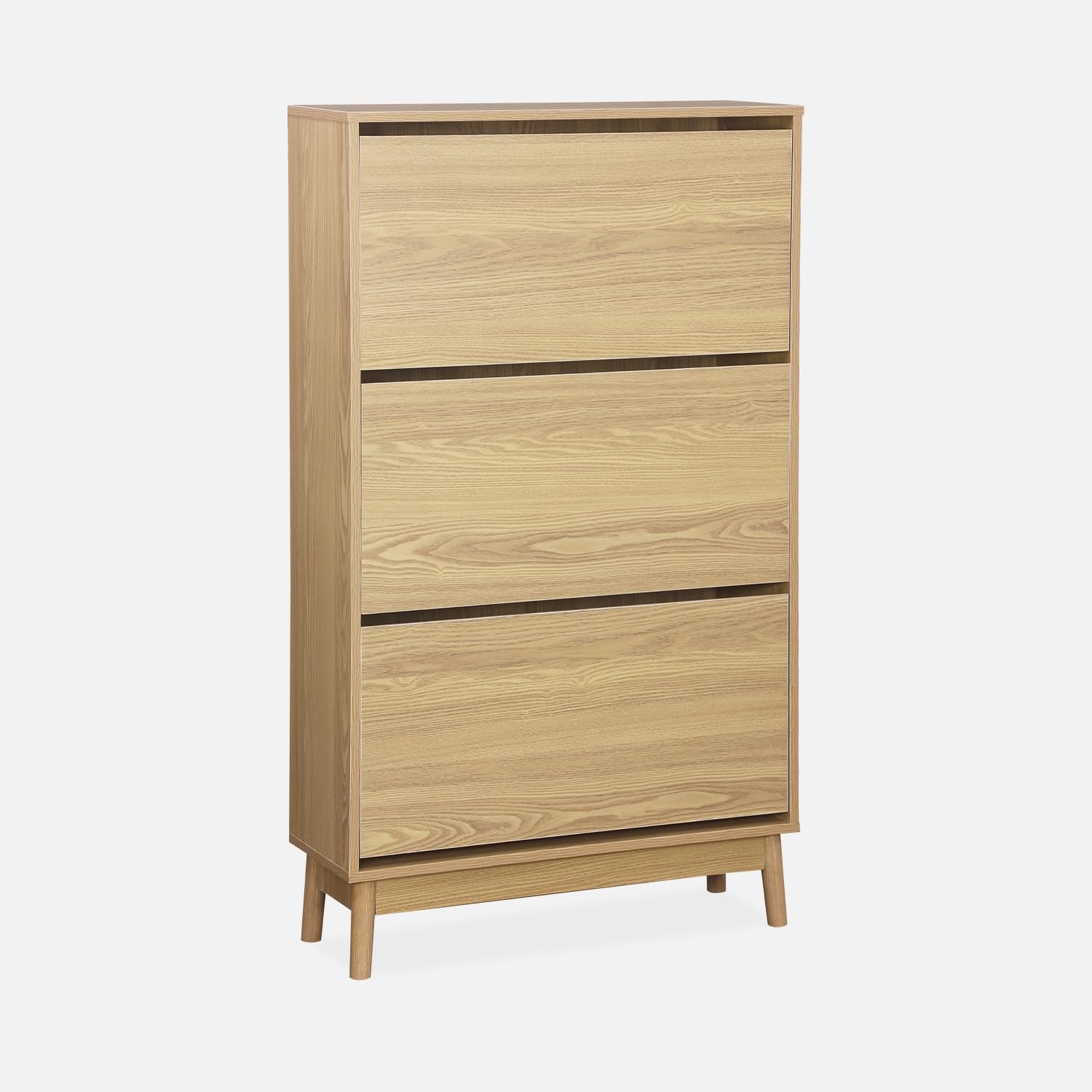 sweeek - Meuble à Chaussures scandinave décor Bois 3 Portes abattantes capacité 18 Paires de Chaussures