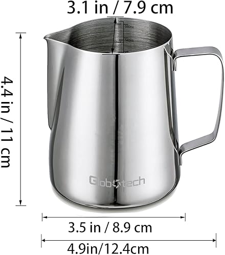 Miniatura 37 de Jarra de espuma de leche de acero inoxidable de 12 onzas, 11.8 fl oz, accesorios para máquina de café expreso, jarra al vapor para tazas de café 01