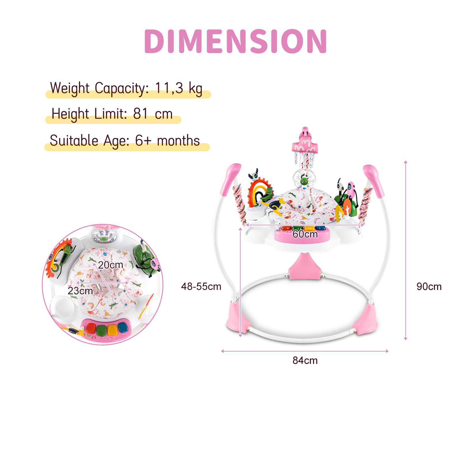 LIFEZEAL Trotteur pour Bébé, Trotteur en 3 Hauteurs Réglables avec 6 Jouets Interactifs, Lumières et Musique et Table de Jeu Rotative, Marcheur pour 6+ Mois Bébé (Rose)