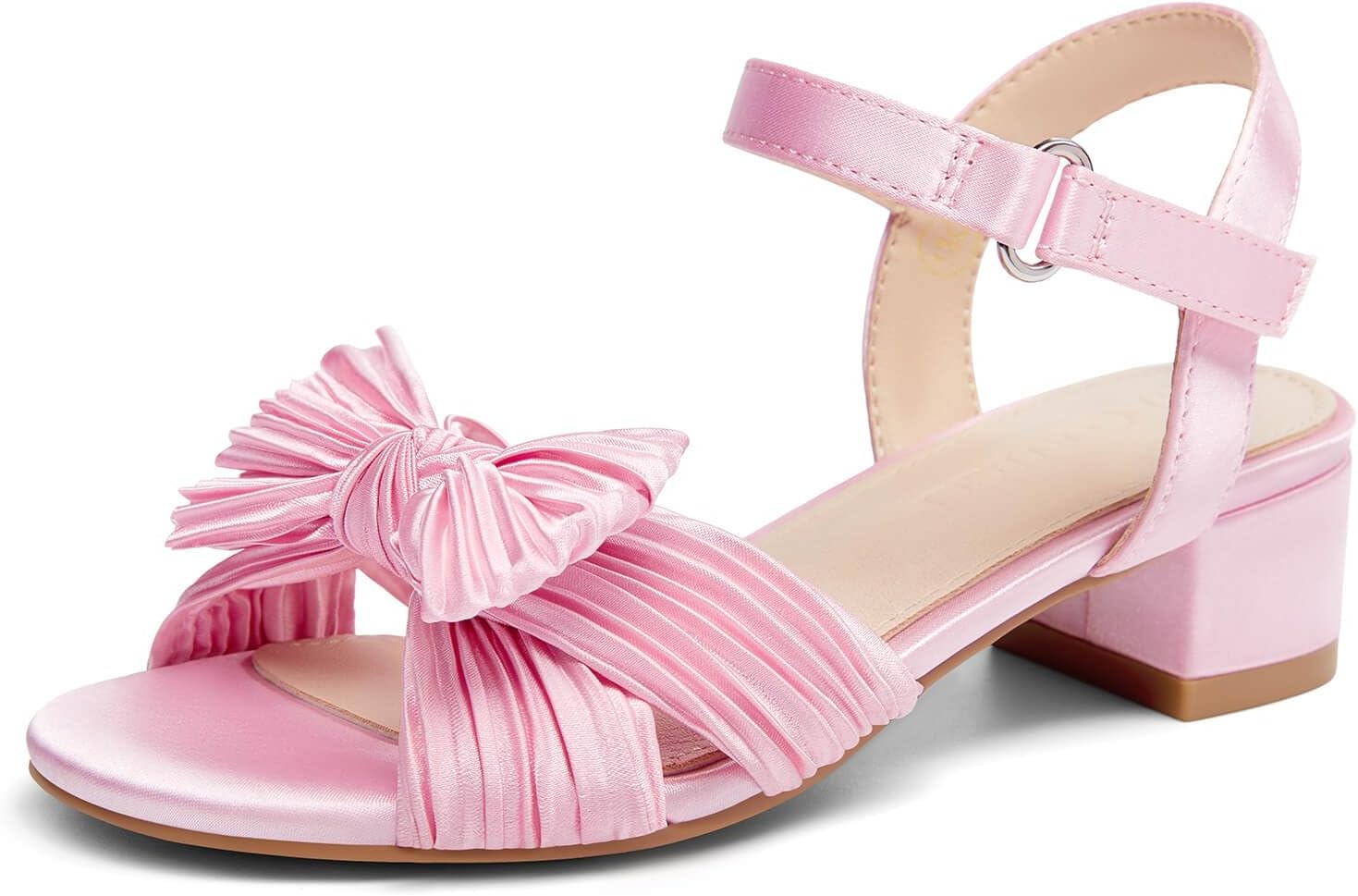 Coutgo Girls Sandals Bow Open Toe Chunky Low Heel Dress Shoes Flower Girl Wedding Party Shoes