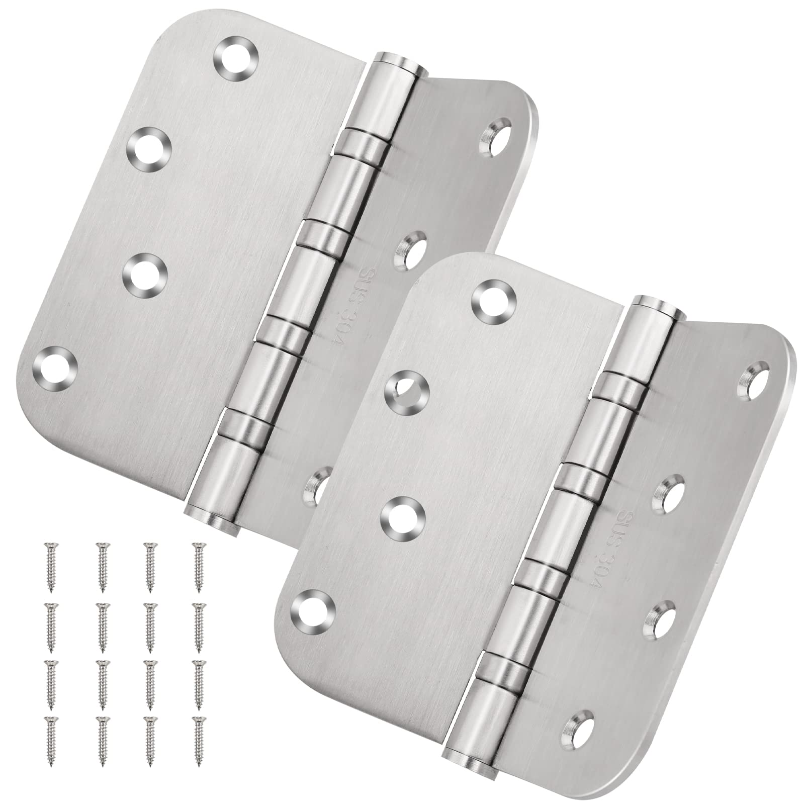 304 Stainless Steel 4'' X 4'' Door Hinges Ball Bearing Commercial Grade for Exterior and Interior Door with 5/8 Inch Radius Corners, 2 Pack (Silver)