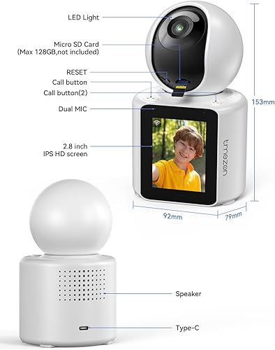 Miniatura 9 de TMEZON Cámara de video para perros y mascotas, cámara de seguridad inalámbrica de dos vías, monitor 1080P con aplicación de teléfono y detección de
