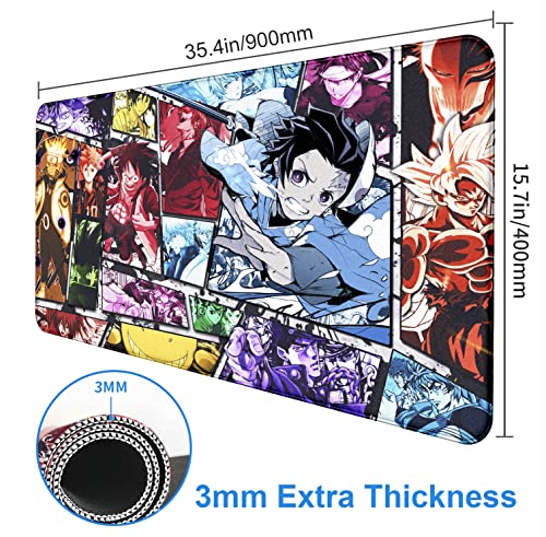 Anime Large Lengthened Gaming Mouse Pad, Keyboard Mouse Pad, Desk Pad And Office Decor Accessories With Non-Slip Rubber Base And Durable Stitched Edges 35.4 X 15.7 X 0.12 Inches (Anime Mouse Pads - 7) #TOP7
