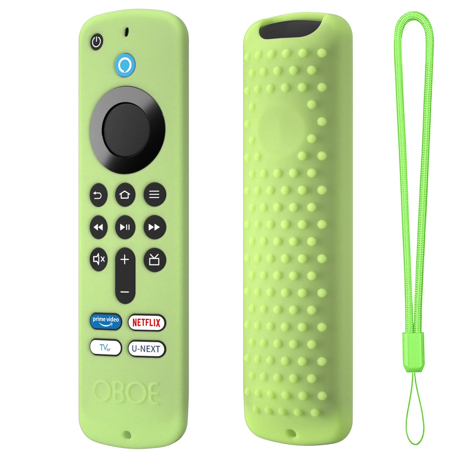 Oboe Silicone TV Remote Cover 'Compatible with' All New Fire TV Stick 4k & Fire Tv Stick HD Remote 2025 Model Protective Case with Lanyard (Glow in Dark Green) [Remote NOT Included]