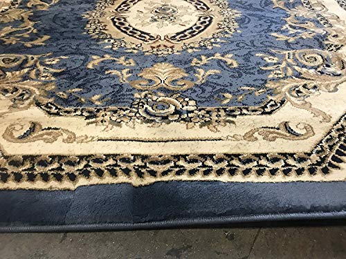 Deir Debwan Traditional Octagon Aubusson Floral Area Rug Persian Blue Burgundy Beige Ivory Design 602 (5 Feet 3 Inch X 5 Feet 3 Inch) #TOP6