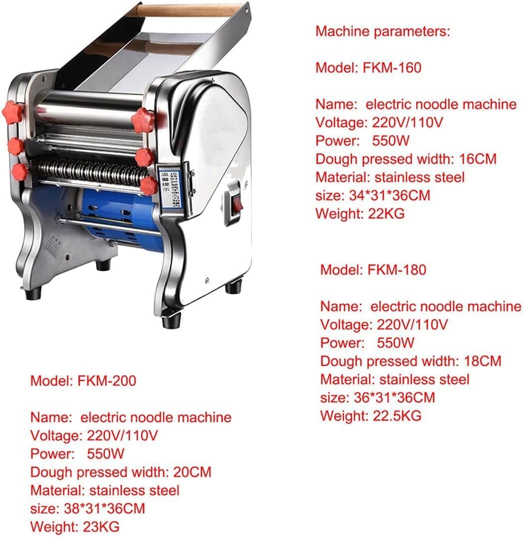 550W Electric Pasta Maker Commercial Dough Sheeter & Noodle Maker for Homemade Fresh Spaghetti, Lasagna, Ravioli, and Dumplings in Just 10 Minutes(Color:FKM200)