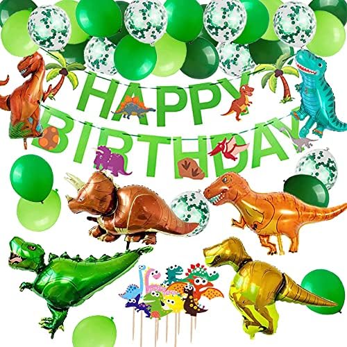 Dinosaur green large number balloons jungle theme party decorations birthday party supplies including large number aluminum foil balloons, happy birthday banners, dinosaur balloons, green latex confet