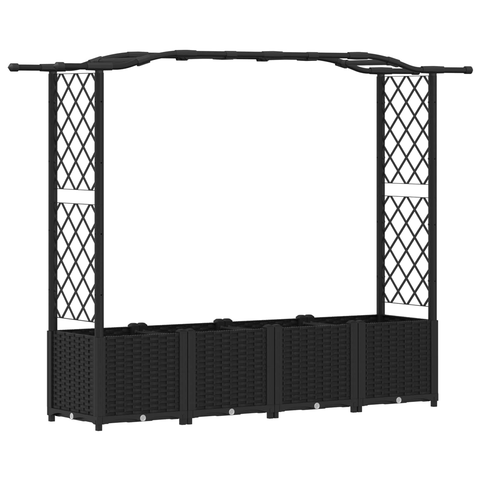 Cama de flores elevada con rejilla y techo negro, maceta de PP 204 cm | Plantador resistente de PP para balcón, terraza y jardín. Ideal para plantas trepadoras gracias al spalier integrado.