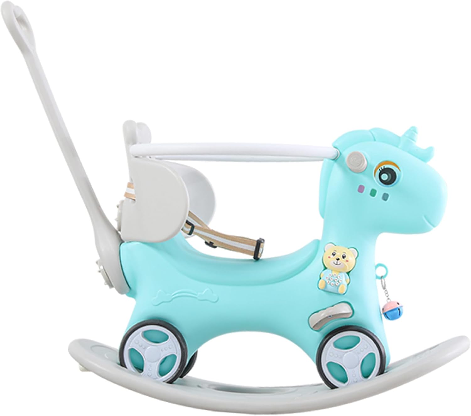 Unicorn Rocking Rider Convertible 4-Mode Push-Along Walker Ride-On Balance Scooter Board, Turning Head, Music Button, High Back Seat, Removable Footrest, Indoor Outdoor Ages 1-3 (Blue)